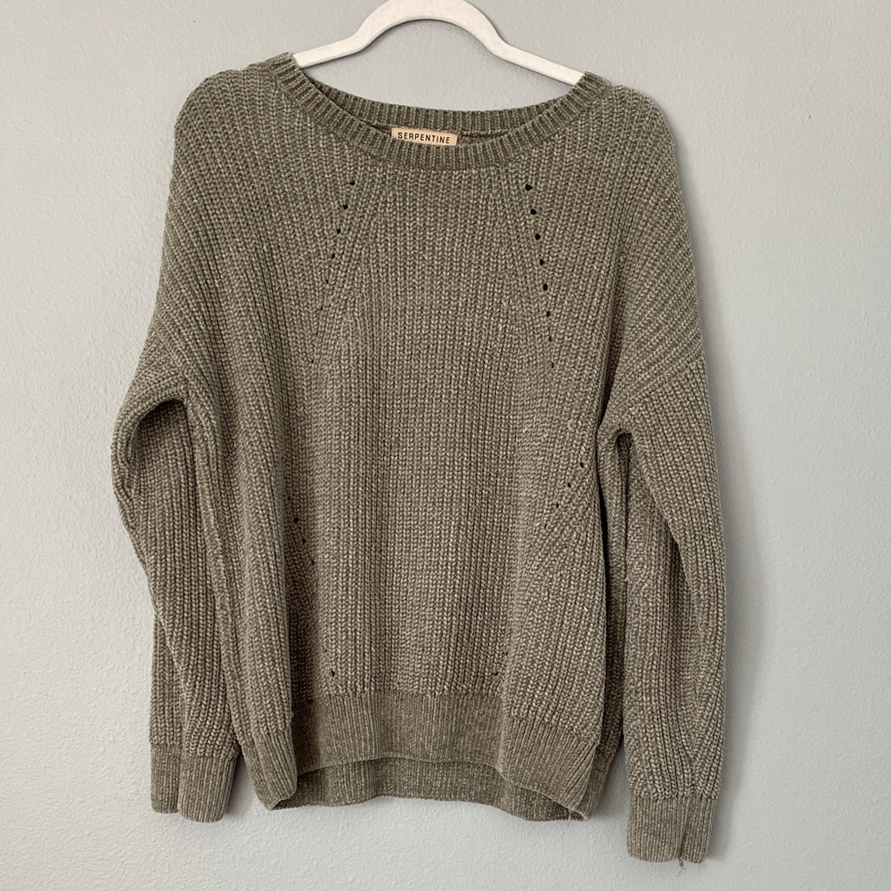 Olive Green Crewneck Knit Sweater